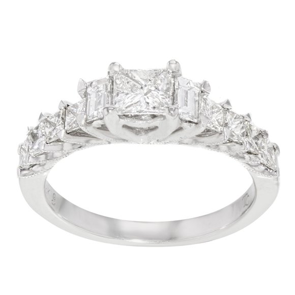 Rachel Koen Princess Baguette Cut Diamond Ring 18K White Gold 1.25Cttw Size 7 - Picture 1 of 4